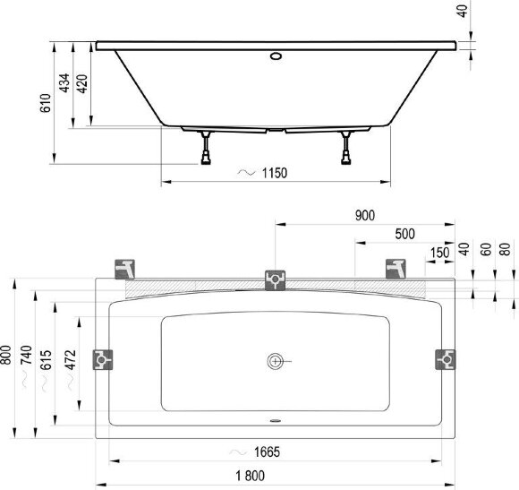 Акриловая ванна Ravak Formy 02 180x80