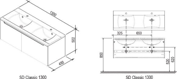Тумба под умывальник Ravak SD 1300 Classic каппучино/белая