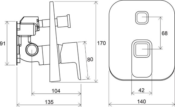 Смеситель скрытого монтажа Ravak 10°  TD 065.00 с переключателем