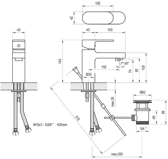 Смеситель для умывальника Ravak Chrome CR 011.00 с донным клапаном