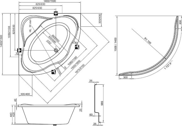 Акриловая угловая ванна Ravak NewDay 150x150