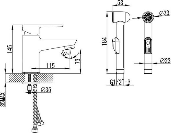 Смеситель для умывальника Ravak с гигиеническим душем и настенным держателем Ravak BM 011.00