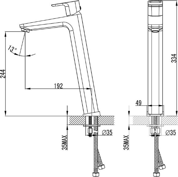Смеситель для умывальника Ravak 10°  TD 015.00 334 мм без донного клапана