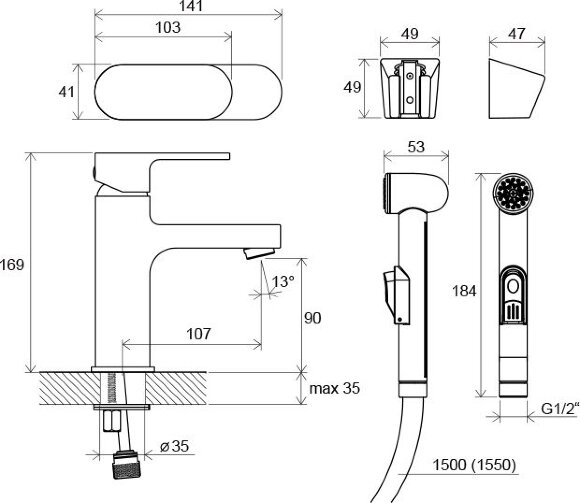 Смеситель для умывальника Ravak с гигиеническим душем и настенным держателем Ravak Chrome CR 012.00 Смеситель для умывальника Ravak с гигиеническим душем и настенным держателем Ravak Chrome CR 012.00