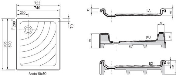 Душевой поддон Ravak Aneta 75x90 PU