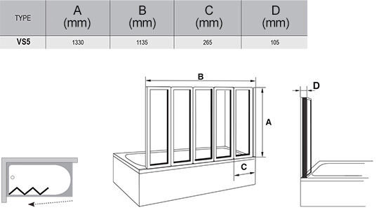 Шторка для ванны Ravak VS5 белая+рейн