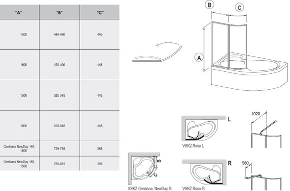 Шторка для ванны Ravak VSK2 Rosa 170 L рейн Шторка для ванны Ravak VSK2 Rosa 170 L рейн