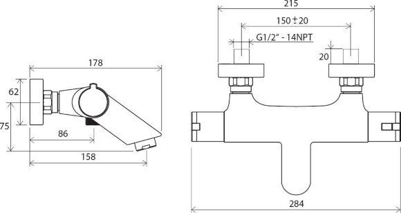 Смеситель для ванны Ravak термостатический Termo TE 022.00/150 настенный