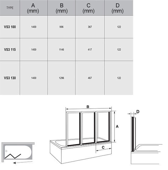 Шторка для ванны Ravak VS3 100 сатин+рейн