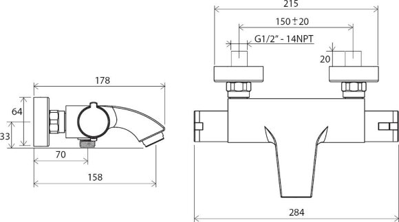 Смеситель для ванны Ravak термостатический Termo TE 082.00/150 настенный