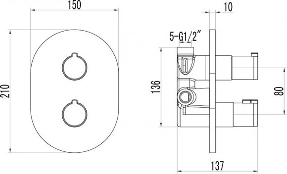 Cмеситель термостатический скрытого монтажа Ravak Chrome CR 063.00 с переключателем
