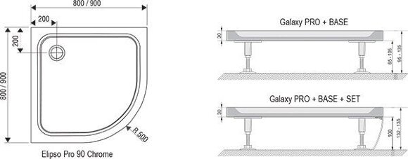 Душевой поддон Ravak Elipso Pro Chrome 90
