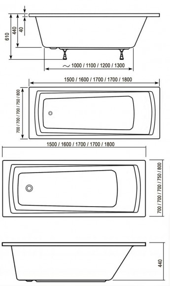 Акриловая ванна Ravak Domino Plus 170x75 Акриловая ванна Ravak Domino Plus 170x75