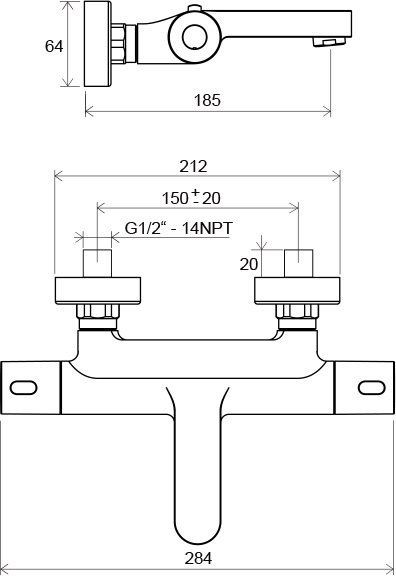 Смеситель для ванны Ravak термостатический Termo 300 TE 023.00/150 настенный