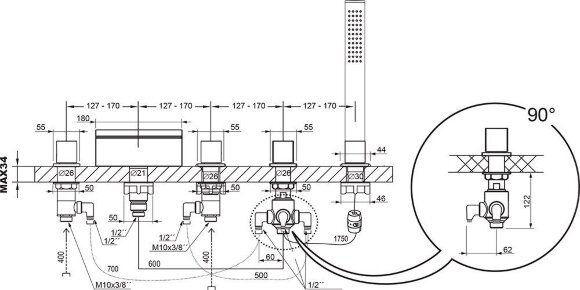 Смеситель для ванны Ravak WF 025.00 врезной