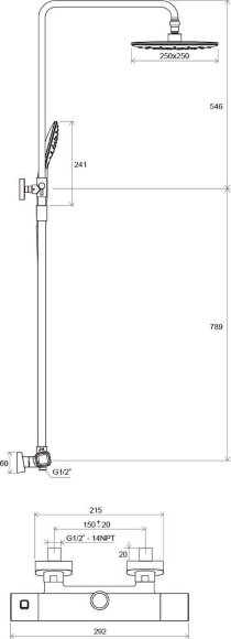 Душевая стойка с термостатическим смесителем и ручным душем TD 091.00/150
