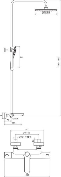 Душевая система с термосмесителем Ravak TE 092.00/150 Termo 300