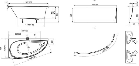 Акриловая ванна Ravak Avocado 150 x 75 L