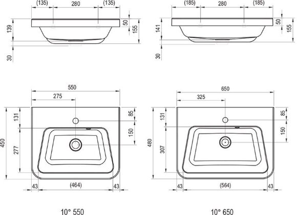 Умывальник Ravak 10° 650 из литого мрамора