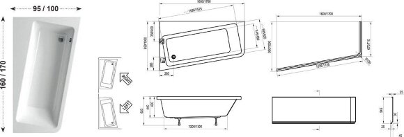 Акриловая ванна Ravak 10° 170x100 L