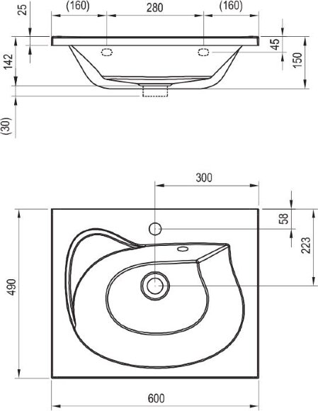 Умывальник Ravak ROSA II 600 с переливом прямоугольный