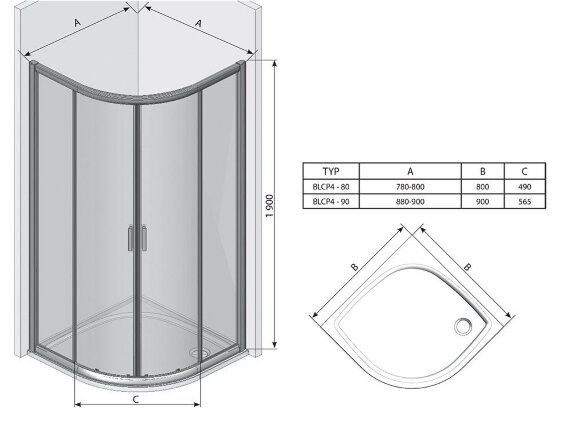Душевой уголок полукруглый Ravak Blix BLCP4-80 сатин+грейп