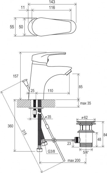 Смеситель для умывальника Ravak Neo NO 011.00 с донным клапаном