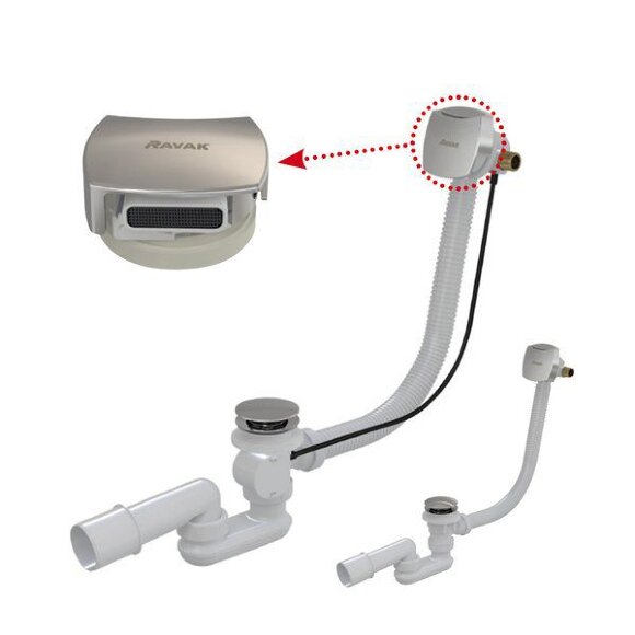 Сточный комплект для ванны с заполнением и переливом "Хром" квадратный 800 мм