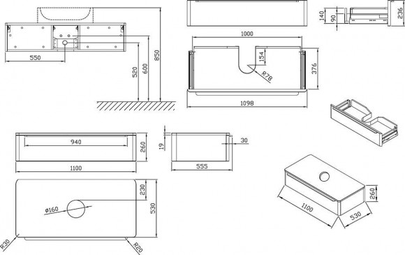 Тумба под умывальник Ravak SUD 260.01 1100 дуб