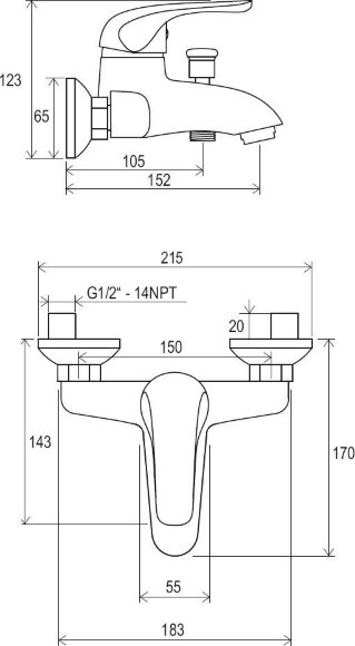 Смеситель для ванны Ravak Rosa RS 022.00/150