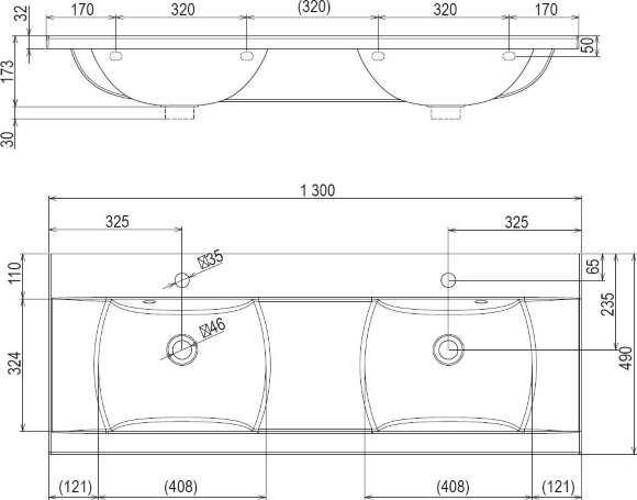 Сдвоенный умывальник Ravak Classic 1300