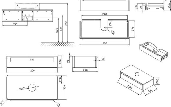 Тумба под умывальник Ravak SUD 260.01 1100 сатиновое дерево