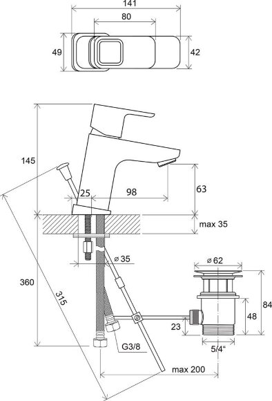 Смеситель для умывальника Ravak 10° TD 011.00 140 мм с донным клапаном Смеситель для умывальника Ravak 10° TD 011.00 140 мм с донным клапаном