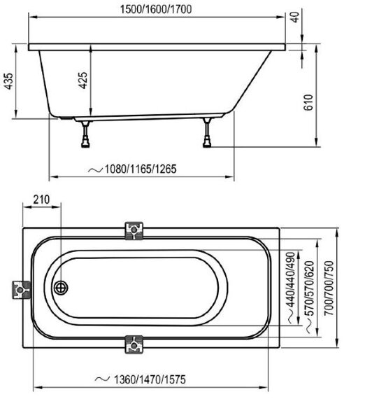 Акриловая ванна Ravak Domino 150х70