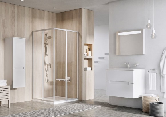 Душевой уголок прямоугольный раздвижной Ravak Supernova SRV2-80 S белый+пеаpл