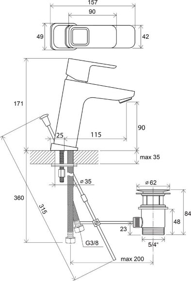 Смеситель для умывальника Ravak 10° TD 013.00 170 мм с донным клапаном Смеситель для умывальника Ravak 10° TD 013.00 170 мм с донным клапаном