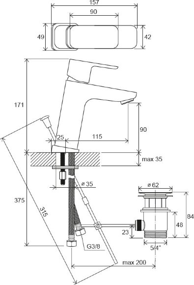 Смеситель для умывальника Ravak 10°  Free -TD F 013.00