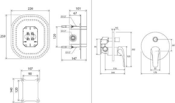 Смеситель скрытого монтажа Ravak Rosa RS 065.01 с переключателем