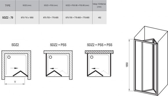 Душевая дверь Ravak складывающиеся Supernova SDZ2-70 белый+транспарент